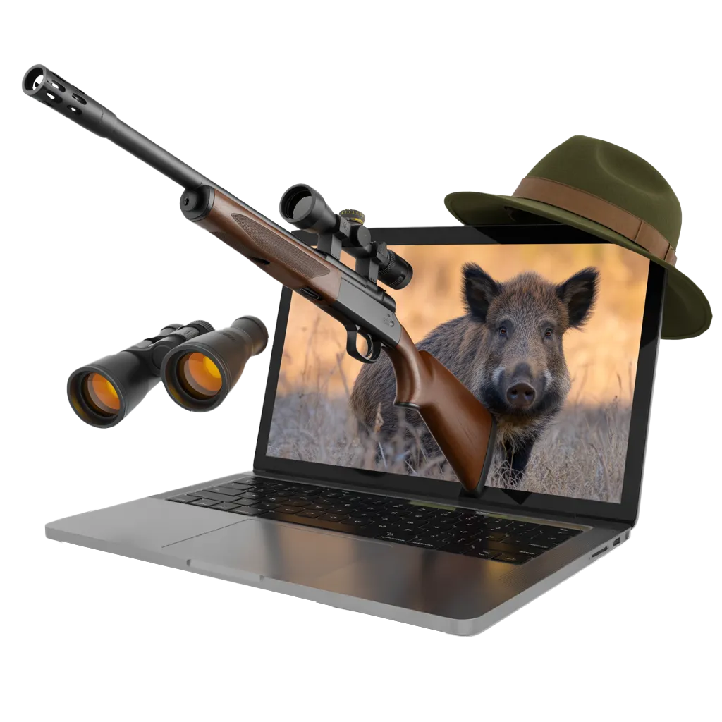 Laptop mit Jägerzubehör und Wildschwein-Hintergrundbild2